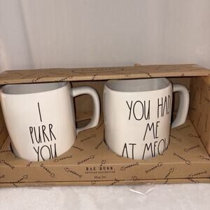 Rae Dunn Magenta YOU HAD ME AT MEOW & I PURR YOU Kitty Cat Ceramic Mug Cup Set